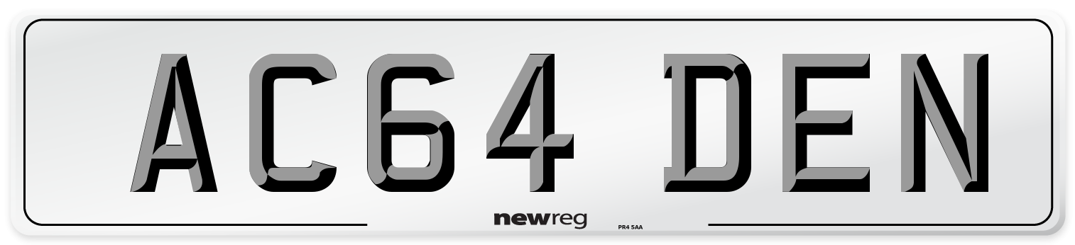 AC64 DEN Number Plate from New Reg